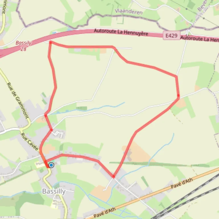 Plan du circuit : boucle tracée en rouge au nord de Bassilly