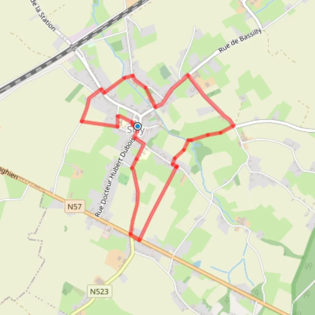 Plan du circuit : boucle tracée en rouge autour du centre de Silly