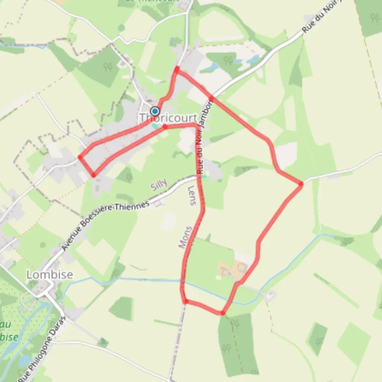 Plan du circuit : boucle tracée en rouge entre Thoricourt et Lombise