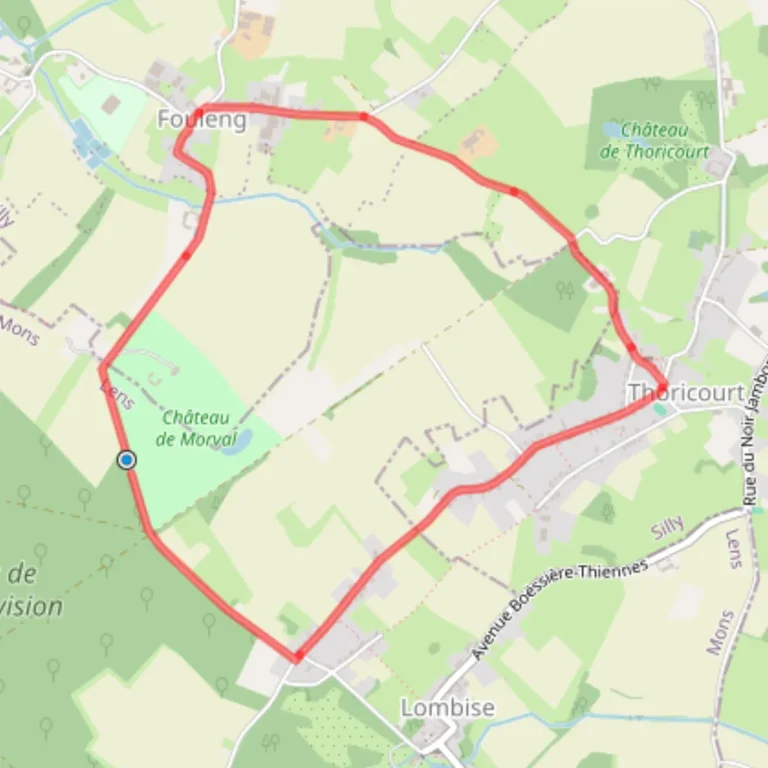 Plan du circuit : boucle tracée en rouge entre Fouleng, Thoricourt et Lombise