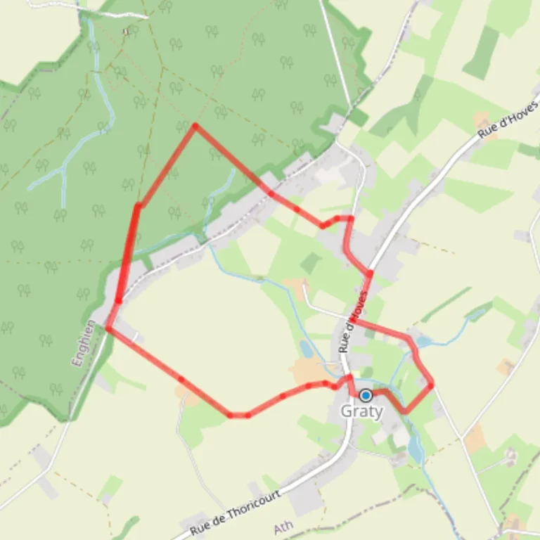Plan du circuit : boucle tracée en rouge autour de Graty, en lisière du bois