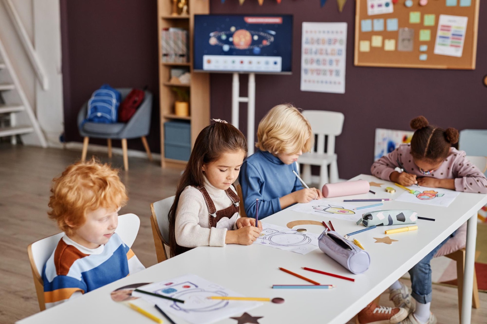 Élèves d'une école communale de Silly en classe