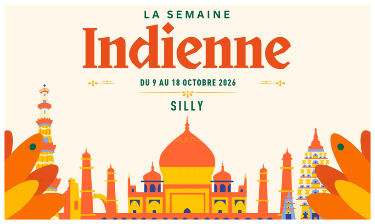 Affiche « La Semaine indienne, du 9 au 18 octobre 2026, Silly » avec un palais indien stylisé
